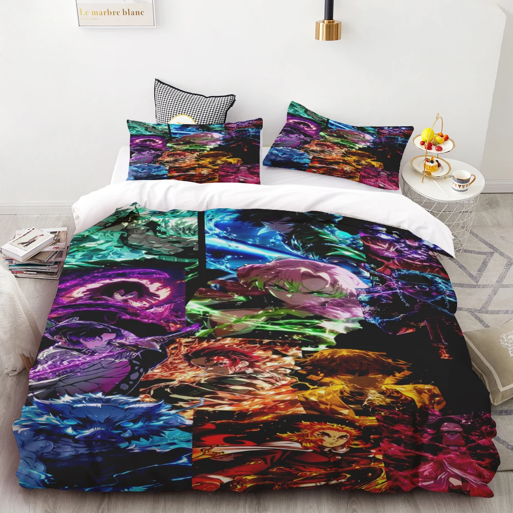 

Duvet Covers Demon Slayer Bedding Sets Cartoon Comforter Bed Linen Boys Kids Single Double Size Soft Bedclothes Home Decor Anime