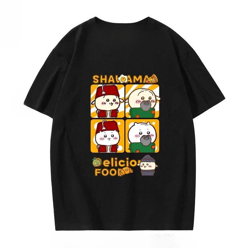 Chiikawa × Shawarma Legend Game Graphic T‑Shirt, Unisex Loose Casual Summer Short‑Sleeve Streetwear Daily Top