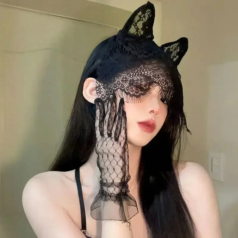 Women Sexy Black Cat Ears Head Bezel Fashion Lace Lady Hairband Cosplay Headwear Headband Girl Birthday Party Hair Accessories