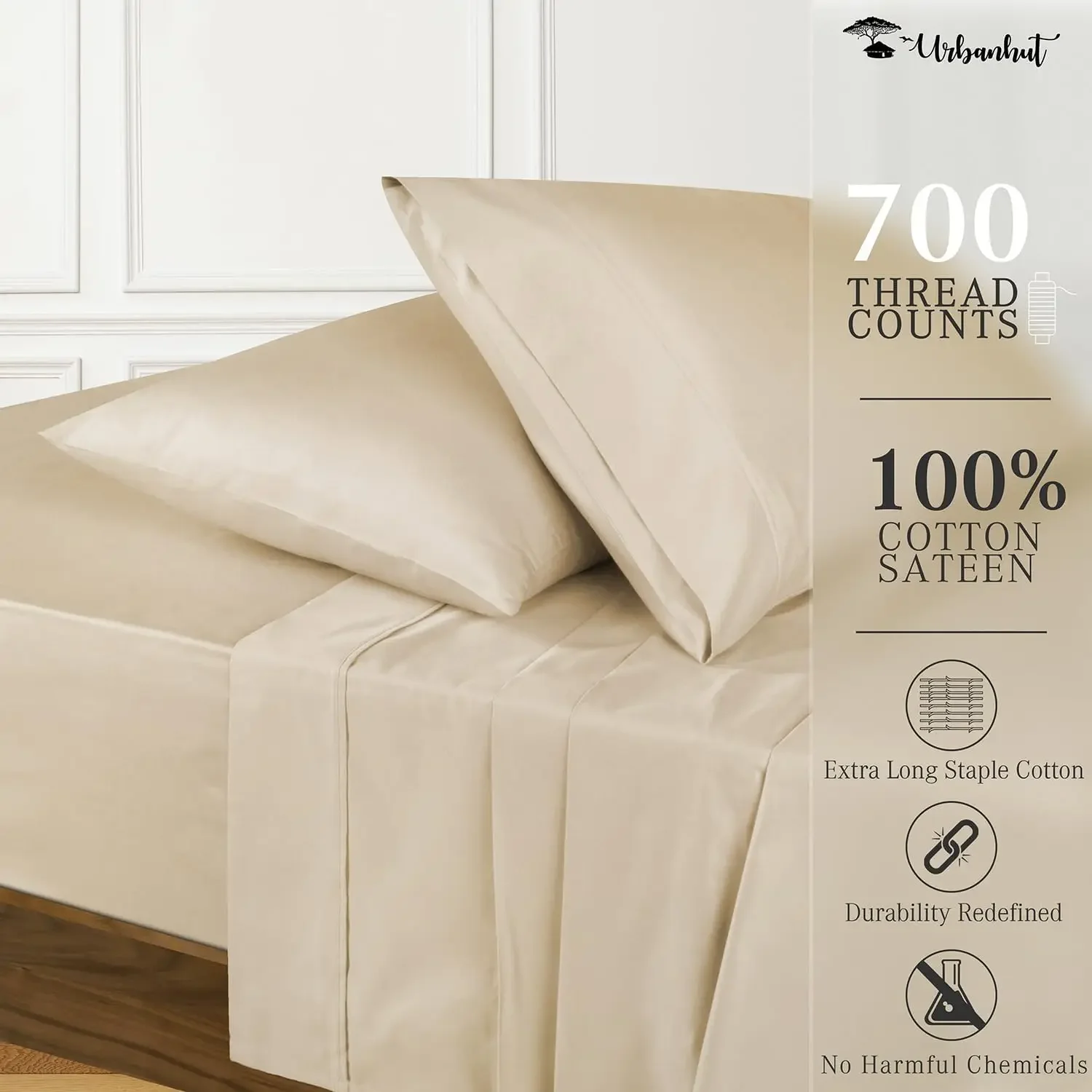 700 Thread Count Egyptian Cotton Sheets King Size, 4Pc Bed Sheet Set Soft Luxury Bed Sheets for King Size Bed, Sateen Weave Hote