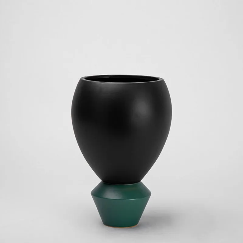 Light luxury modern art geometric wide mouth vase living room, study hotel desktop soft decoration ornament