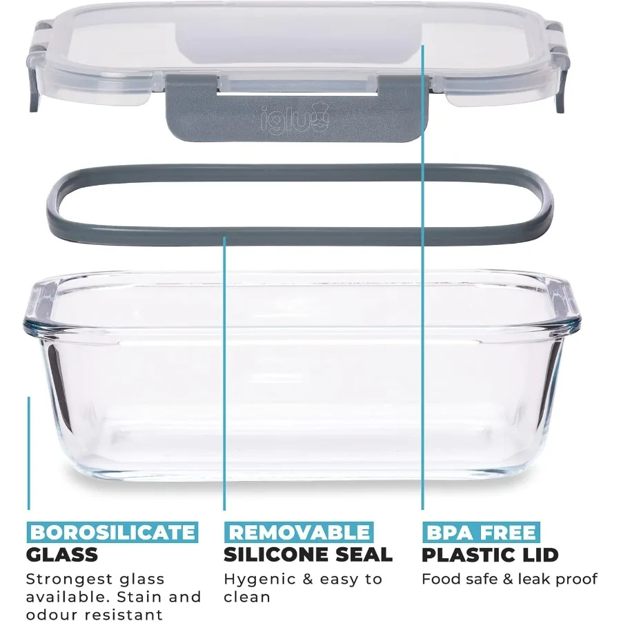 Igluu Meal Prep Glas-Lebensmittelaufbewahrungsbehälter, 10er-Pack Meal Prep-Behälter mit Schnappverschluss, auslaufsichere Deckel, wiederverwendbar, mikrowellengeeignet