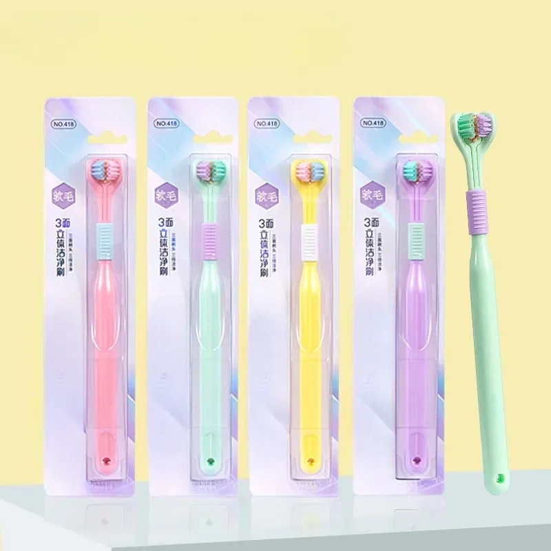 360° Three-head Three-side Wrap Toothbrush Soft Brush Clean Teeth Easy To Hold Non-slip Handle Color Independent Packaging mouth