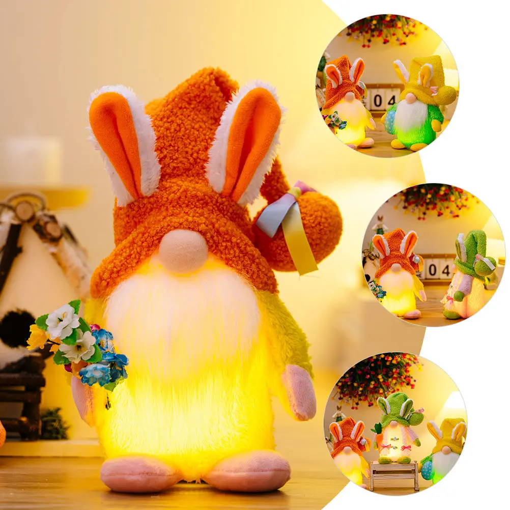 

Светящийся пасхальный гном-кролик, декоративное украшение ручной работы, пасхальный декор, праздничный фестивальный орнамент, декор в виде гнома