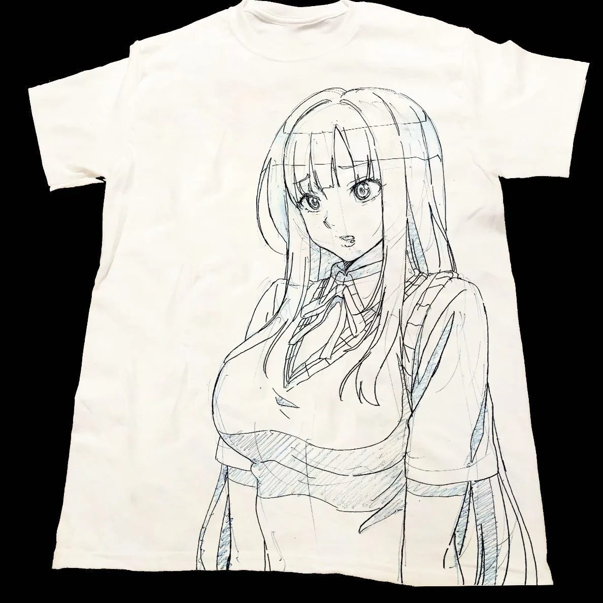 White Retro Japanese Manga Draft Sketch Line‑Art Graphic T-Shirt Cotton Men Women Vintage Style Streetwear Tee