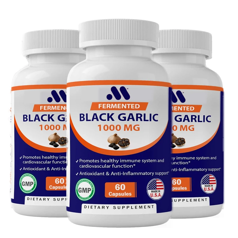 Vitamin Fermented Black Garlic Extract 1000mg 60 capsules - Non GMO, gluten free - Antioxidants and cholesterol support