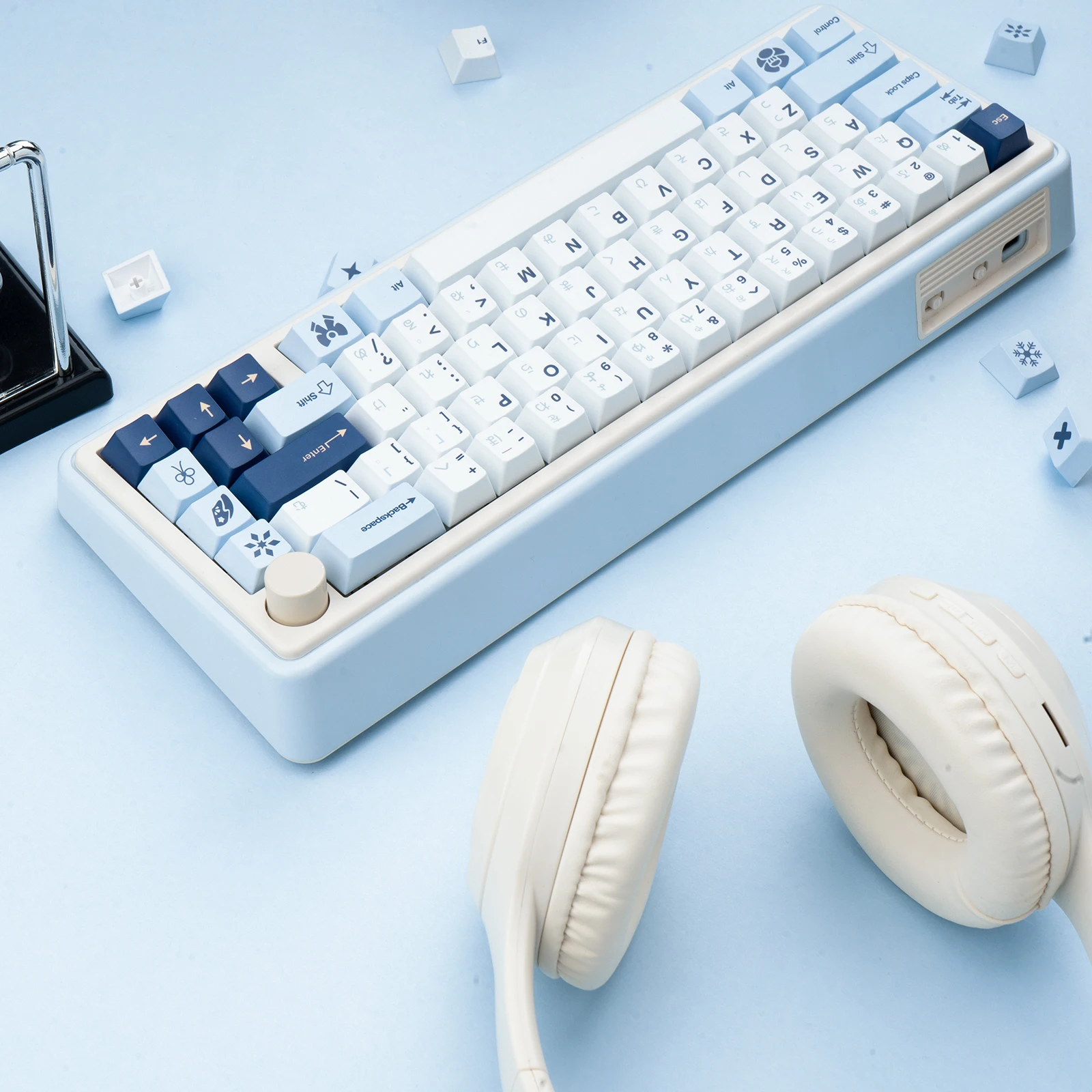 Egret keycap simple original PBT five-sided sublimation customized mechanical keyboard keycap personalized blue and white keycap