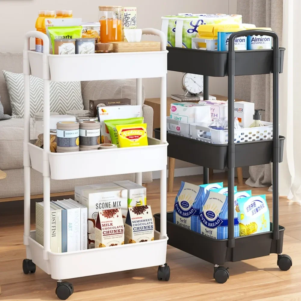 Kitchen Mobile Trolley With Wheel Bookshelf Kitchen Rolling Cart Multi-layer Household Multifunctional Cart Storage Rack Trolley