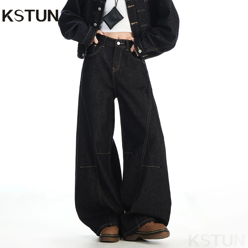 

KSTUN ‌2026 Curved Blade Jeans For Women High Waisted Wide Leg Jeans Loose Vintage Denim Pants Casual Streetwear Dragging Pants