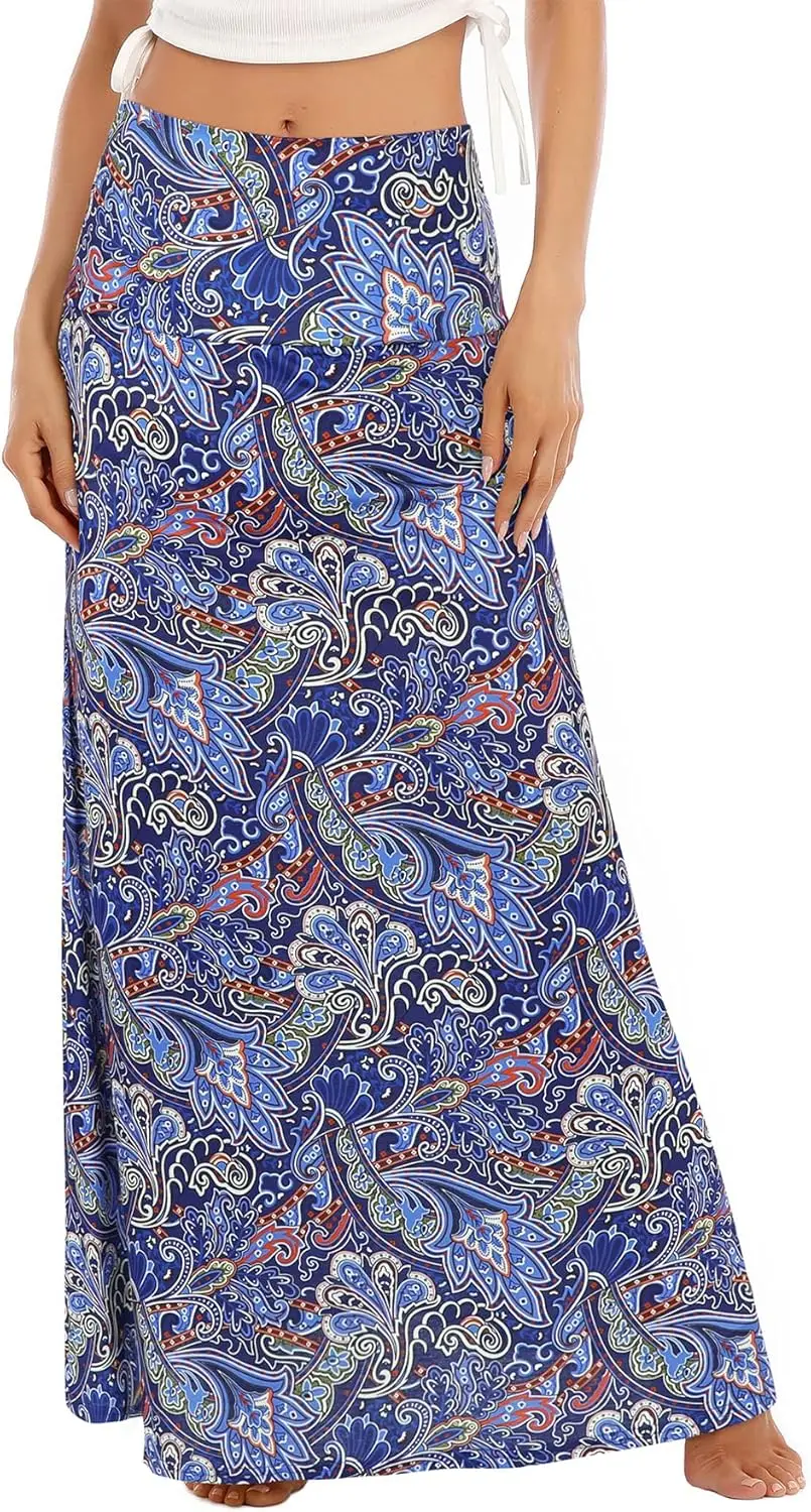 Luxy Trio Gonne lunghe da donna Abiti alla moda Gonna lunga a vita alta Gonna casual svasata elastica a fiori per ragazze