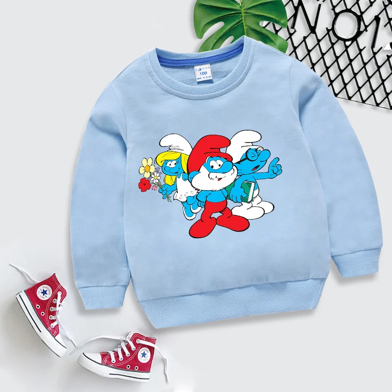 Anime Smurfs Kids Thin Pullover Sweatshirt Movie Cartoon Printed Baby Clothes Cute Clothing Long Sleeve Tops Boys Girl Christmas