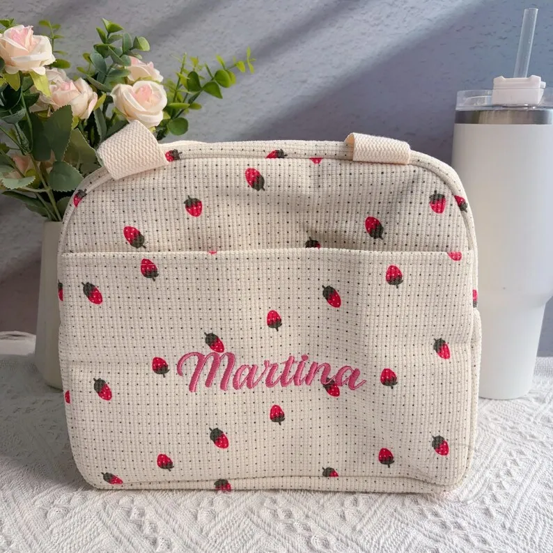 

Embroidered Name Lunch Bag, Insulated Lunch Tote, Corduroy Cooler Tote for Office Work, Lunch Box for Teachers,Great Gifts Idea