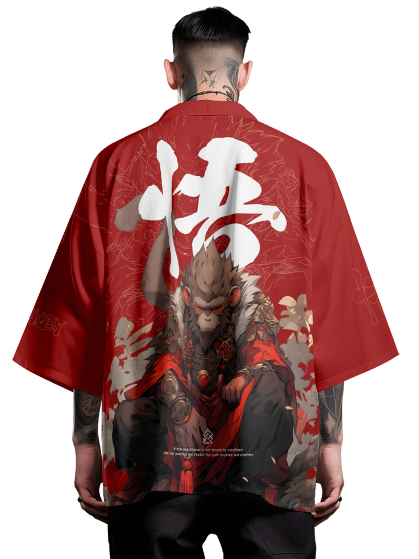 

Chinese Mythological Figure Sun Wukong Print Men Clothing Shirt Half Sleeve Loose Casual Red Shirts for Daily in Summer