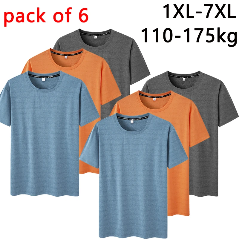 

Pack of 6 Plus Size T-shirt for Men 6XL/7XL Summer Sport Quick Dry Tee Oversized Round Neck Short Sleeve Fitness Running T-shirt