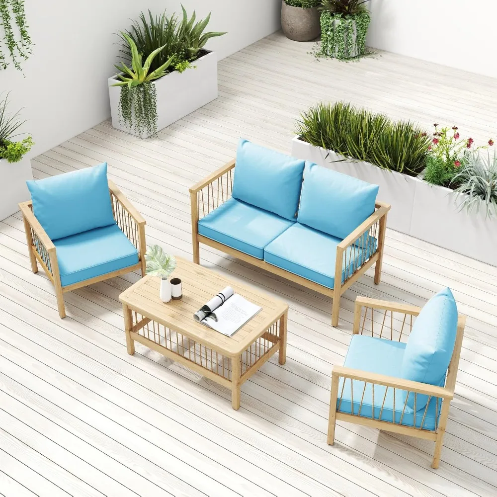 Outdoor Chair Cushions Set of 4, 22x22 Patio Cushions with Splash-Proof Covers, Lake Blue