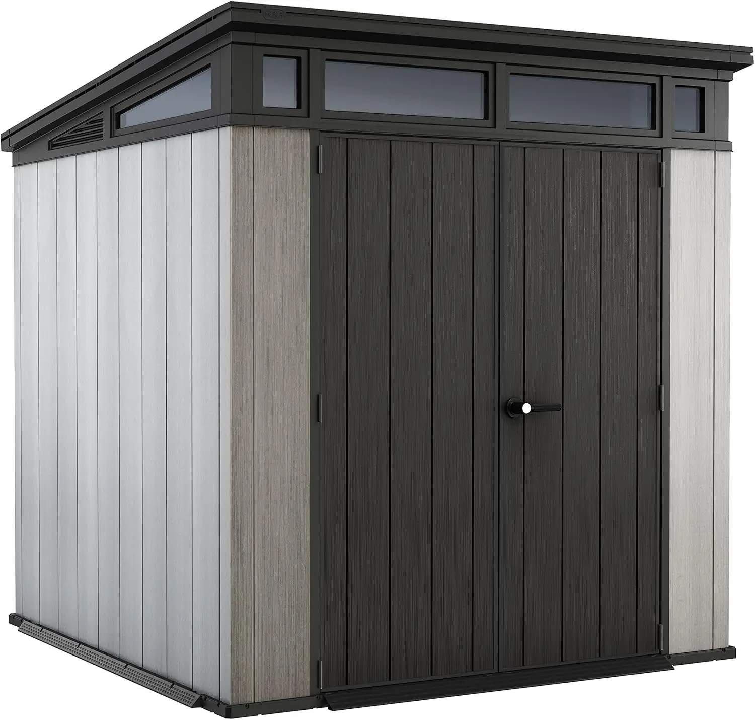 7x7 Ft All-Weather Storage Shed with Clear Windows, Built-in Ventilation, Customizable Walls, & Lockable Double Doors