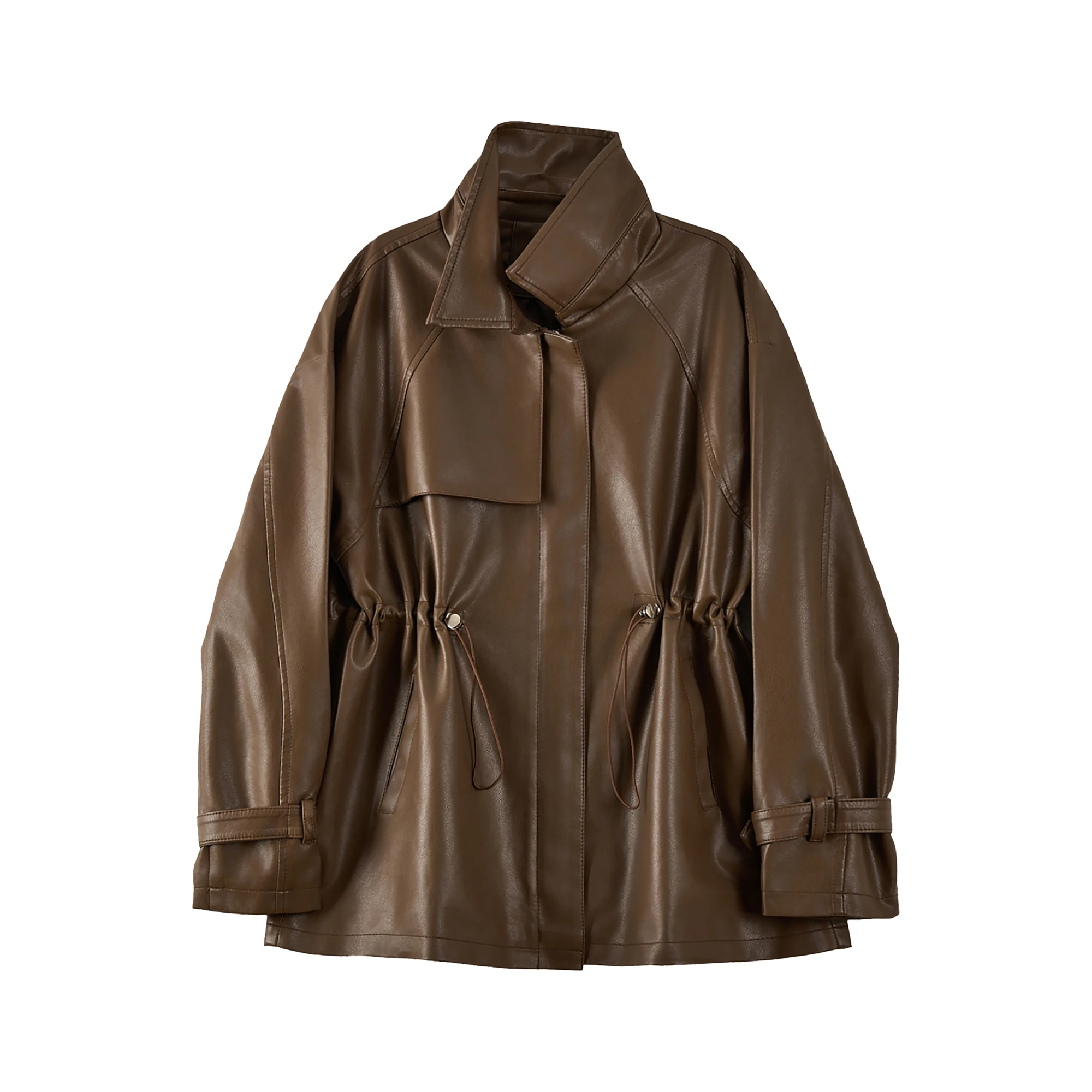 سترة نسائية من الجلد متوسطة الطول لخريف 2025 برباط الخصر سترة واقية غير رسمية ملابس خارجية Dr Qing ii #5