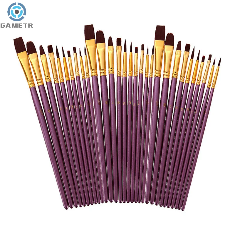 10Pcs/Set Nylon Hair Painting Brush Painting By Numbers Tool Brushes Watercolor Gouache Paint Brushes Different Shape Round Tip