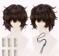 Anime Dazai Osamu Wig Cosplay Dark Brown Short Curly Anime Dazai Osamu Cosplay Wig Heat Resistant Hair Halloween Party Wigs