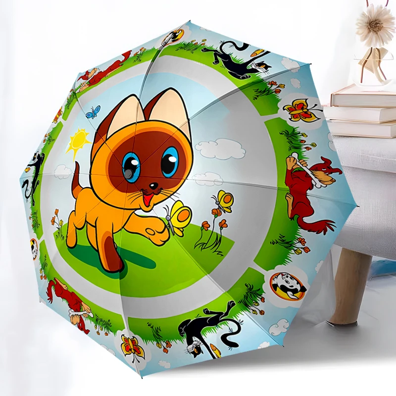 Cute Cartoon Theme Folding Umbrella - Fashionable Auto-Open Design 8 Iron Ribs Plastic Handle Foldable Sunshade，Perfect Gifts