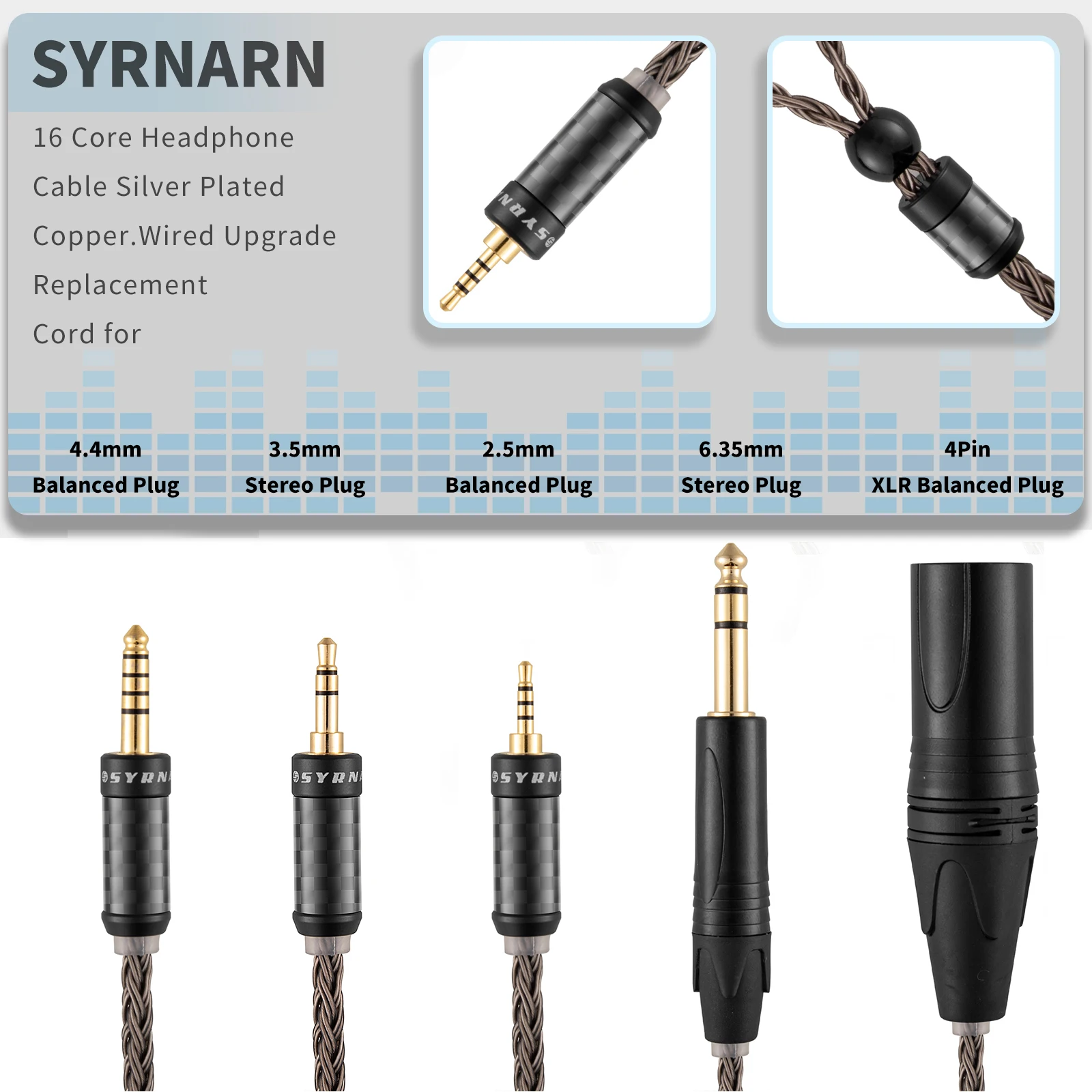 SYRNARN 16 Core Headphone Cable Silver Plated Copper 1.5m 2m 3m Cord for Sennheiser HD650 HD600 HD580 HD660 HD58X Massdrop HD6XX