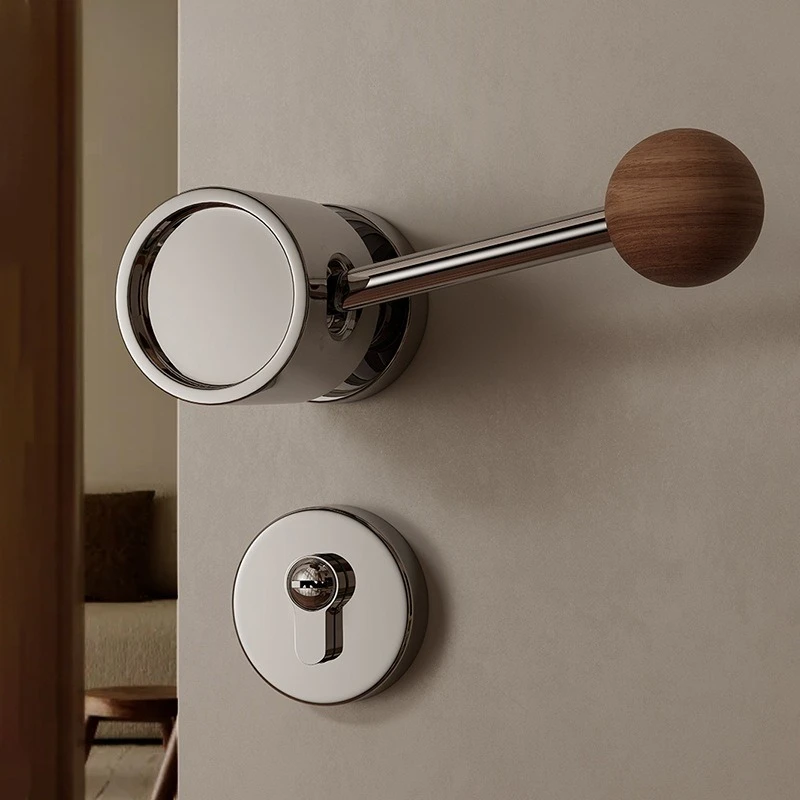

New Chinese Style Retro Door Handle Black Walnut Magnetic Silent Door Lock Mute Interior Bedroom Wooden Door Hardware Lock