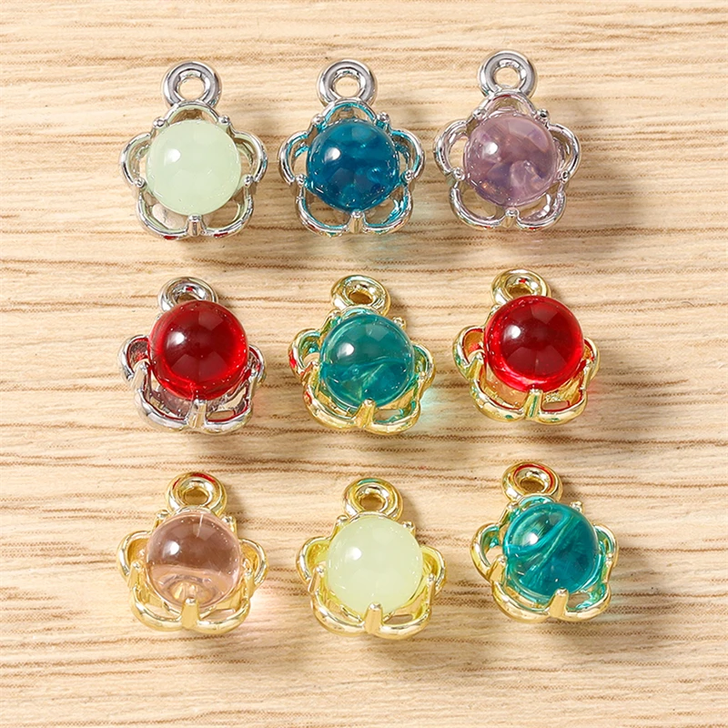 5 Stück 10x12mm Niedliche Blumen-Anhänger aus Harz und Metall zum Basteln von Ohrhängern, Halsketten, Armbändern, DIY-Handarbeiten und Schmuckzubehör – Detail 2