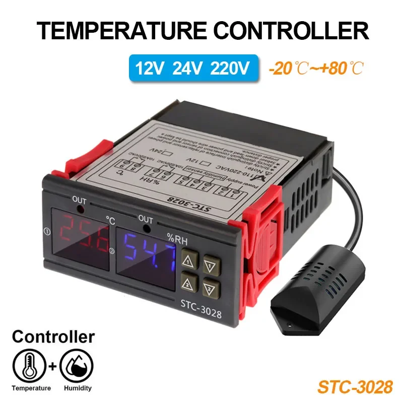 STC-3028 Dual Digital Thermostat Hygrostat Temperature Humidity Control Regulator Thermometer Hygrometer AC 110V-220V DC 12V 24V