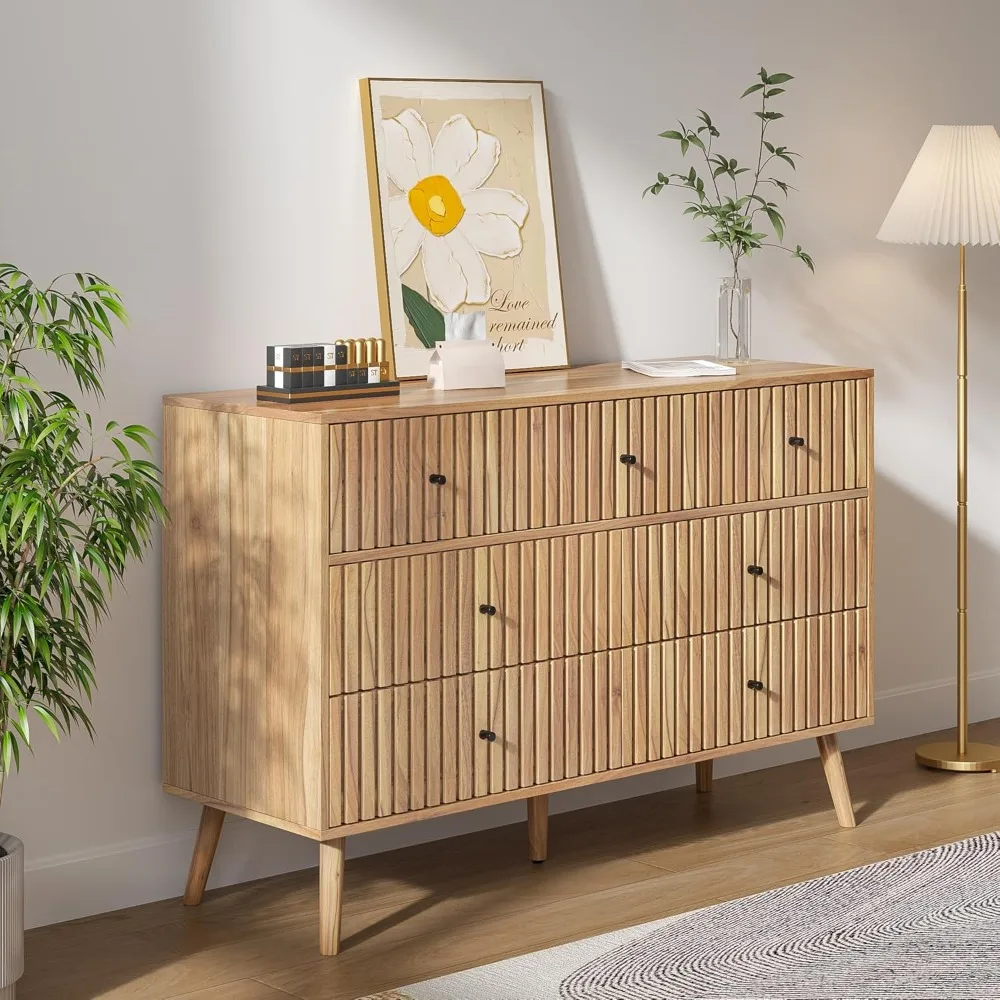 

Fluted 7 Drawers Dresser for Bedroom,Modern Chest of Drawers for Bedroom, Wide Dresser Tv Stand with Black Handles,Wood Dresser