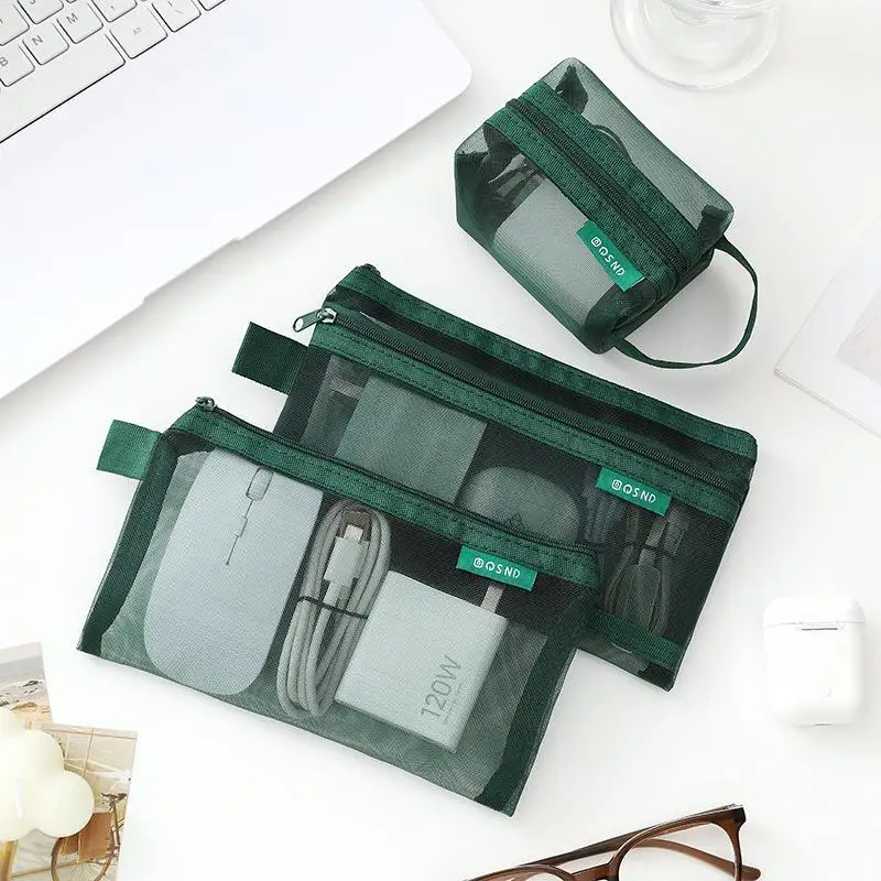 6Pcs Transparent Mesh Storage Pouch Set Smooth Zipper Closure Toiletry Makeup Bag for Travel Organization