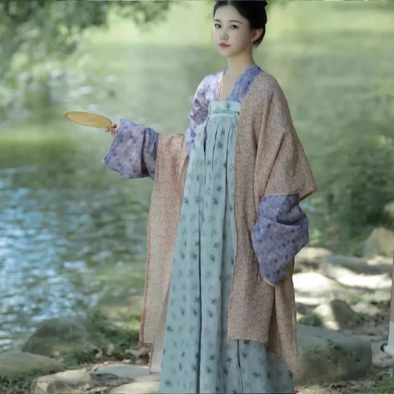 

Женская двубортная рубашка в стиле Тан Ханфу, цельная юбка длиной до груди, старинный костюм Хан, элегантный маленький костюм в стиле Тан