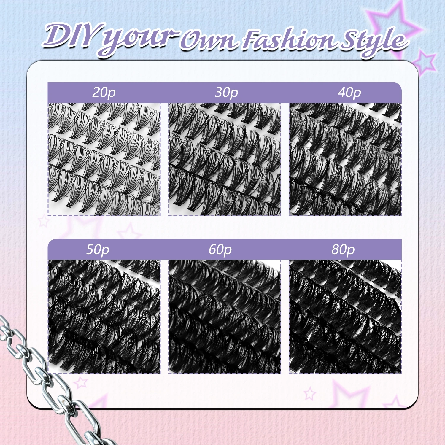 Veltrinay 600 peças de fecho individual, extensão grossa e fofa, comprimento misto, faça você mesmo, cílios macios e fofos