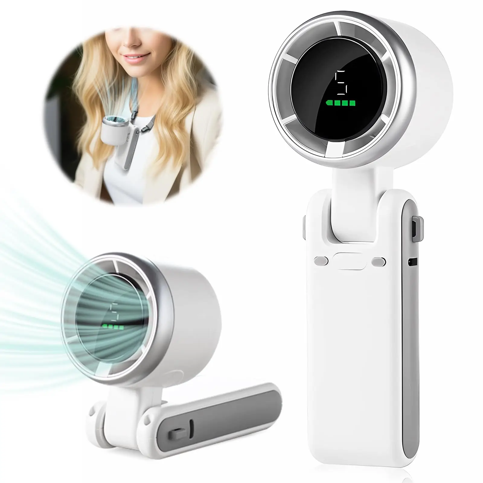 GMOX Portable Handheld Fan Foldable USB Rechargeable Mini Desk Fan 5-Speed Ultra Quiet Personal Air Cooler 1200mAh Battery Travel Makeup