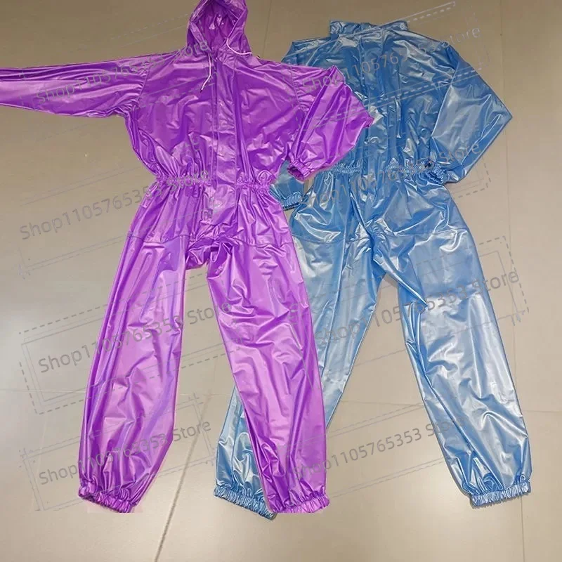 Unisex Waterproof PVC One Piece Rain Suit Windproof Lightweight Outdoor Sports Riding  Activities Soft Plastic Coverall Full