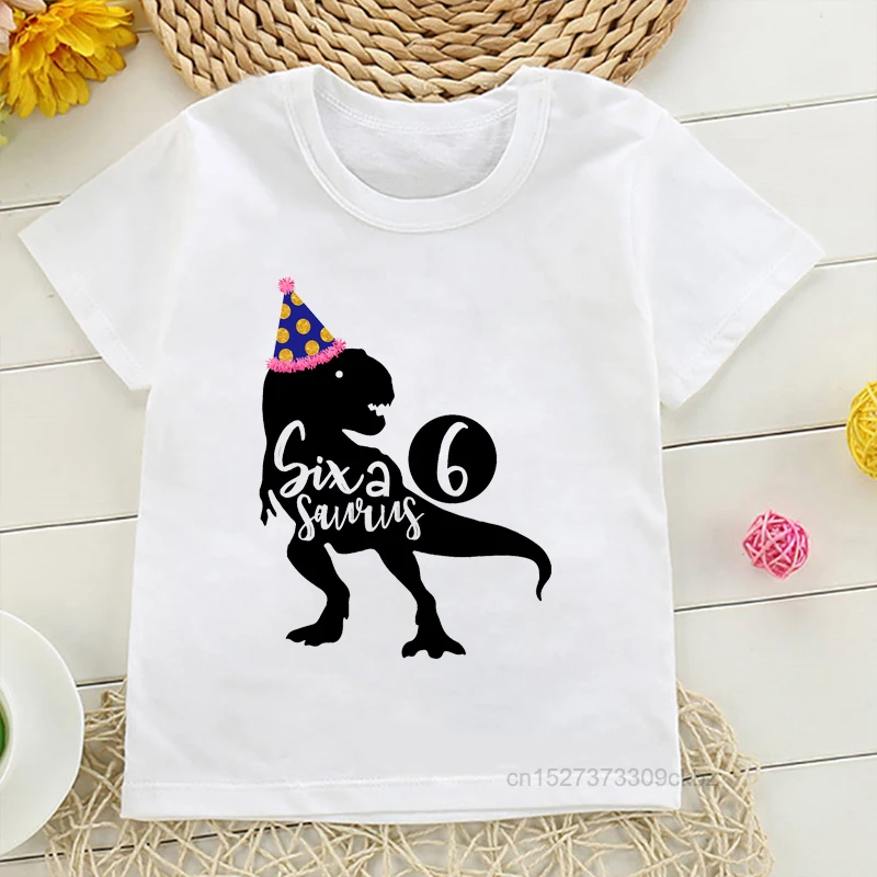 

Dinosaur 1-10 Birthday Number Print T Shirt Children Dino Birthday Party T-shirts Boy Girl Funny Gift Tshirt Present Outfit 2022