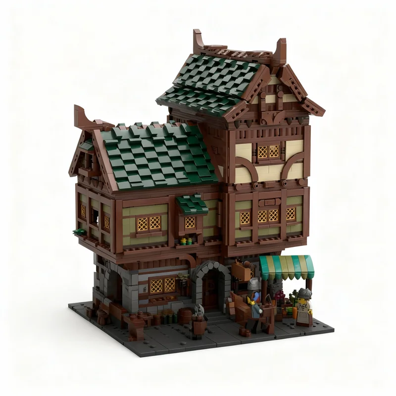 

4137 деталей MOC Средневековый модульный трехэтажный таверна-замок, модель для сборки, строительные блоки, конструктор, рождественские подарки, кирпичики для детей