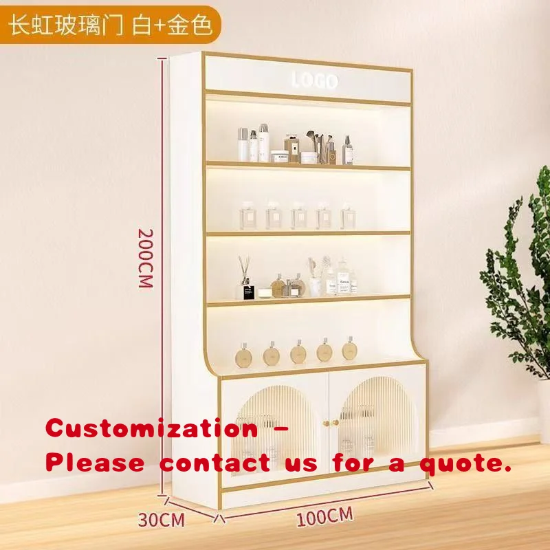 custom.2026 Hot Sale Cosmetic Display Cabinet Beauty Salon Nail Display Cabinet Glass Door Skin Care Products Shelves Multilayer