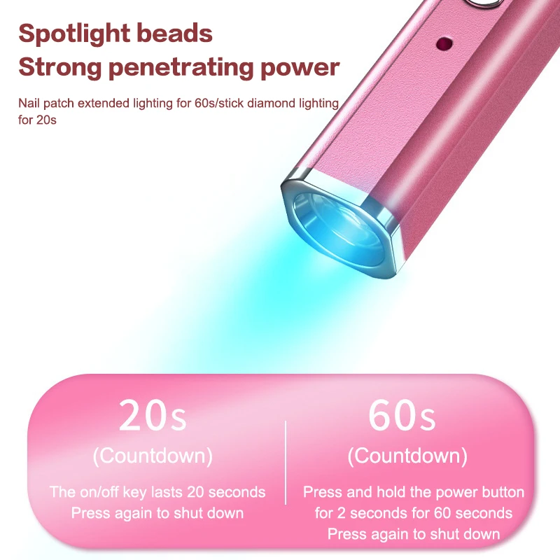 Mini lampada per unghie portatile Mini luce UV metallica portatile per unghie in gel con 2 timer 20s/60s