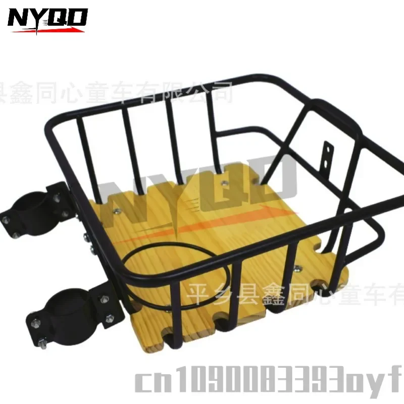 Bicycle Basket with Wooden Base Plate,Thickened Iron Tube Basket for Electric Bicycle with Cup Holder and Coffee Holder