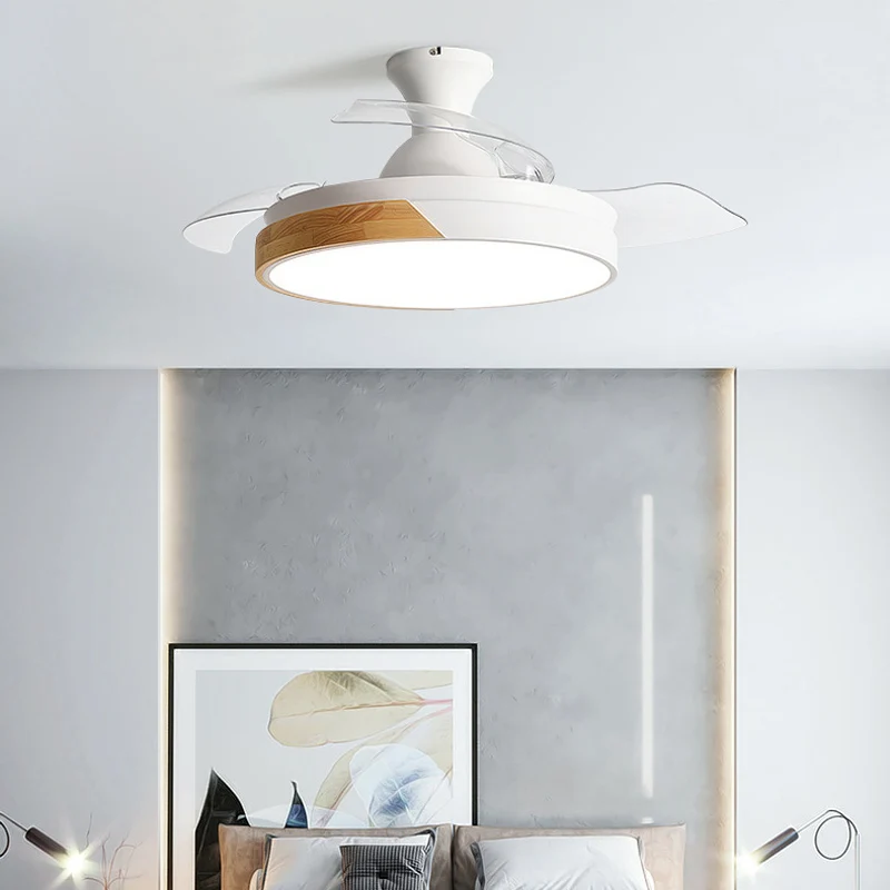 Nordic Wooden Invisible Ceiling Fan Light Restaurant Living Room Bedroom Fan With Led Light Remote Control 110V 220V