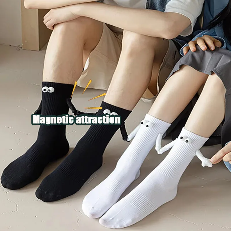 1-10Pairs Funny Magnetic Socks with Big 3D Eyes and Hand Shape Connecting Magnet for Couples Friends Daily Wear Party Gift