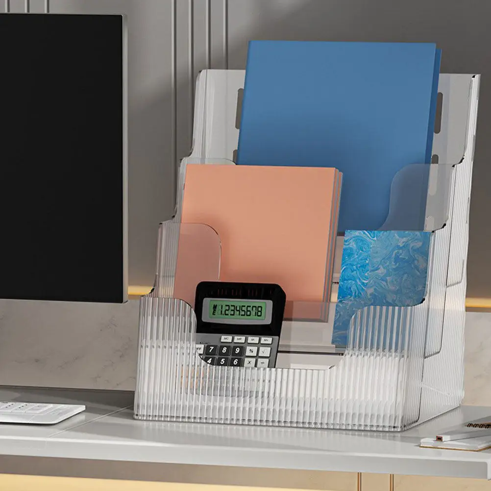 Clear Sloping Desktop File Holder A4 Document Organizer Magazine Brochure Paper Book Display Stand