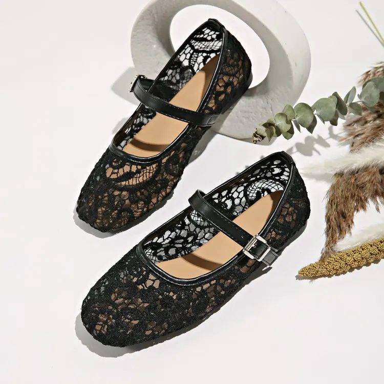 Modische Spitzen-Mary-Jane-Schuhe für Damen Lässige Bequeme Leder-Upgrade-Version Flacher Absatz Slip-On Damenschuhe – Detail 1