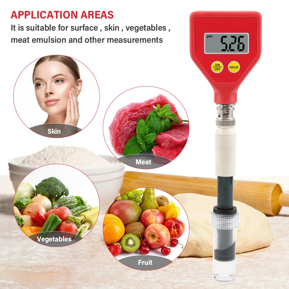 PH-98109 Skin pH Meter Digital pH Tester Changeable Data Hold With Sharp Glass Electrode Used for Water Food Cheese Milk Soil