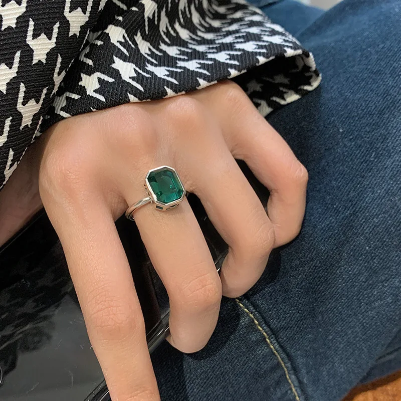 New Fashion Silver Gold Color Open Finger Ring Green Stone Punk Luxury Elegant For Women Girl Jewelry Gift Dropship Wholesale