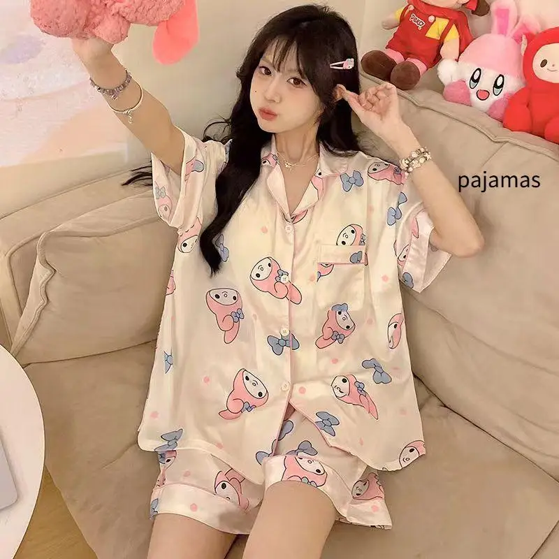 بيجامة سانريو اللطيفة My Melody Kawaii بدلة صيفية للفتيات مريحة كاجوال فضفاضة قابلة للتنفس بدلة منزلية للطالبات هدية لصديقتك #6