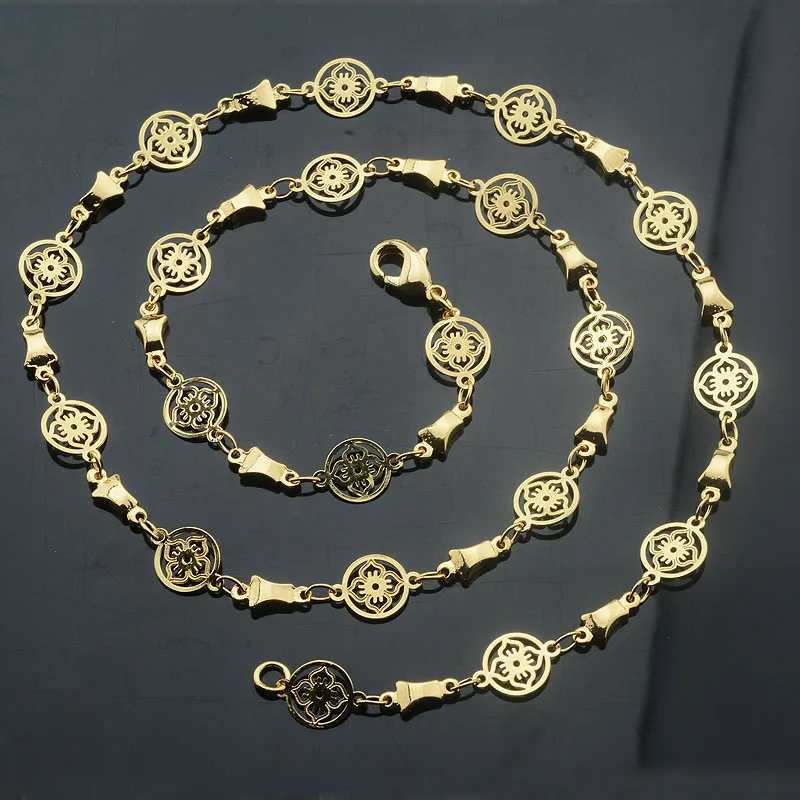 New Fashion Women Yellow Gold Color 8mm Round Flowers Wedding  Jewelry Necklace Bracelet Set