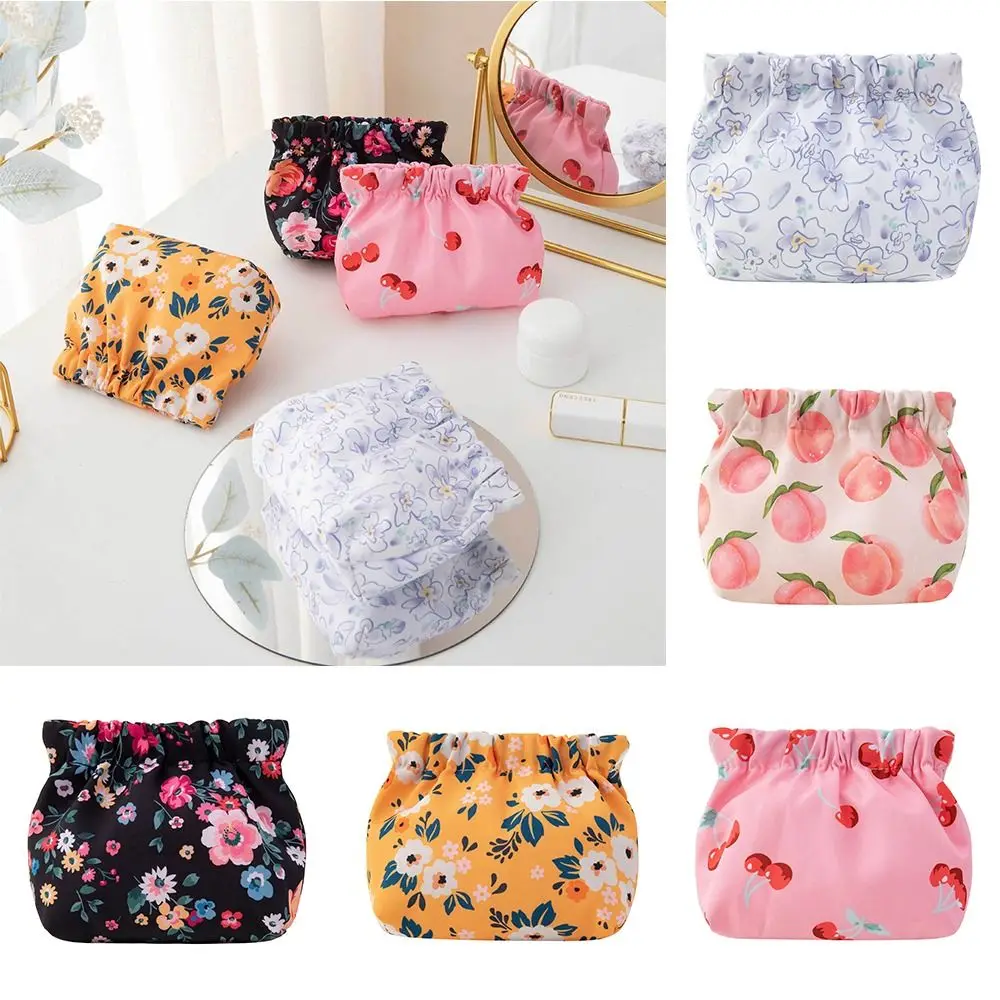 Cherry Cosmetic Bag Data Cable Storage Bag Flower Cute Pattern Leaf Spring Bag Self-closing Peach Coin Bags Girls