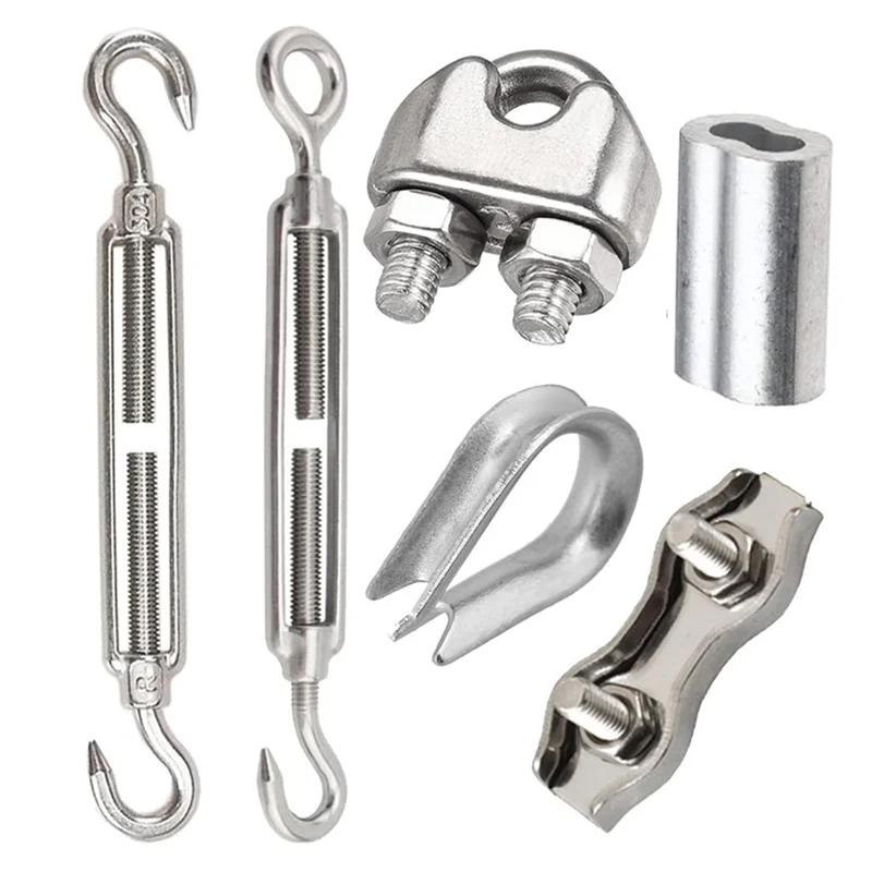 ELEG-M5 Wire Tensioner Set With Turnbuckle Wire Rope Clamp Thimbles Press Clamp For Tightening