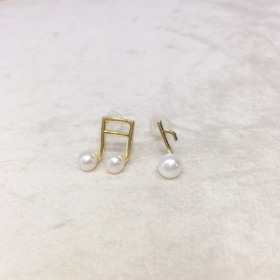 AAA 6-7mm Akoya White Pearl Earrings Personalized Design Musical Note Pearl 925Silver Earrings